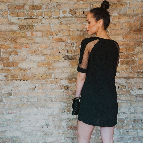 NWT Sheer Sleeve Black Mini T-Shirt Dress - Picture 2 of 8